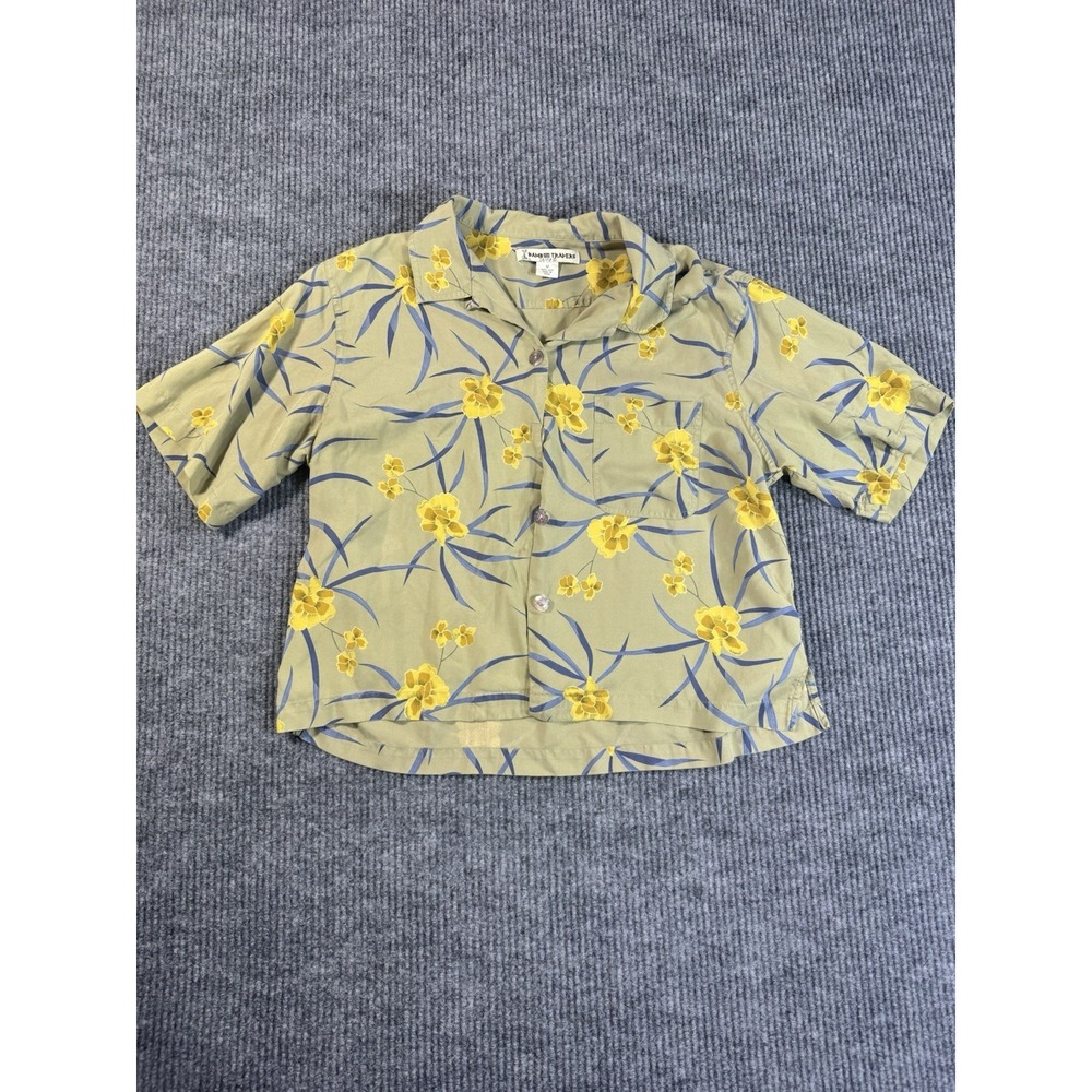 Bamboo Traders Women's Silk Floral Button-Up Shirt Green Yellow Blue Size‎ 12